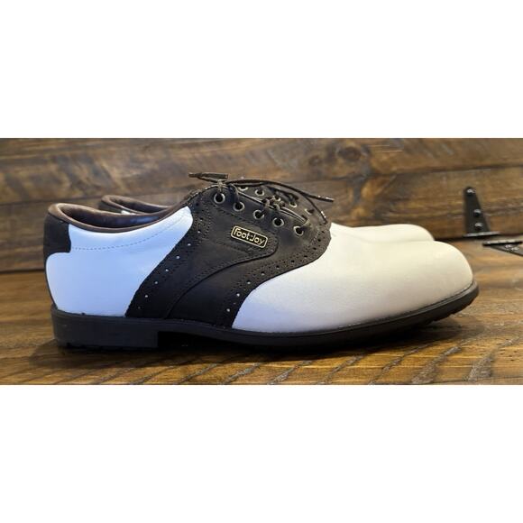 FJ FootJoy DryJoys Golf Shoes Mens Size 9.5M White Brown Leather Classic 53713 - Picture 5 of 9